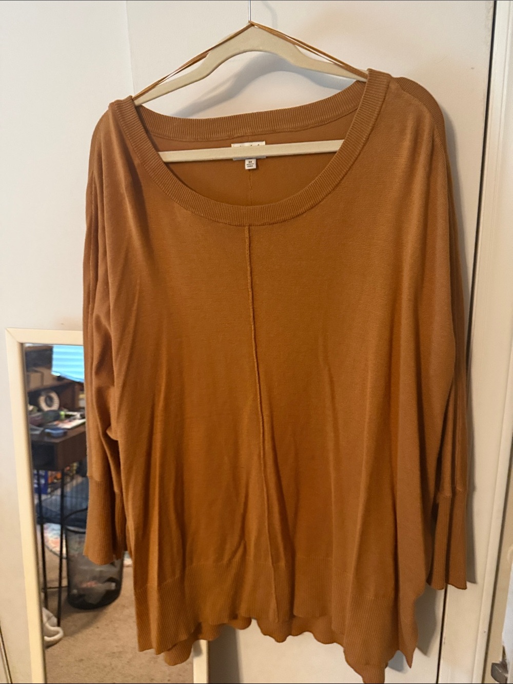 Wonderly Oversized Scoop Neck Knit Top - Camel Brown